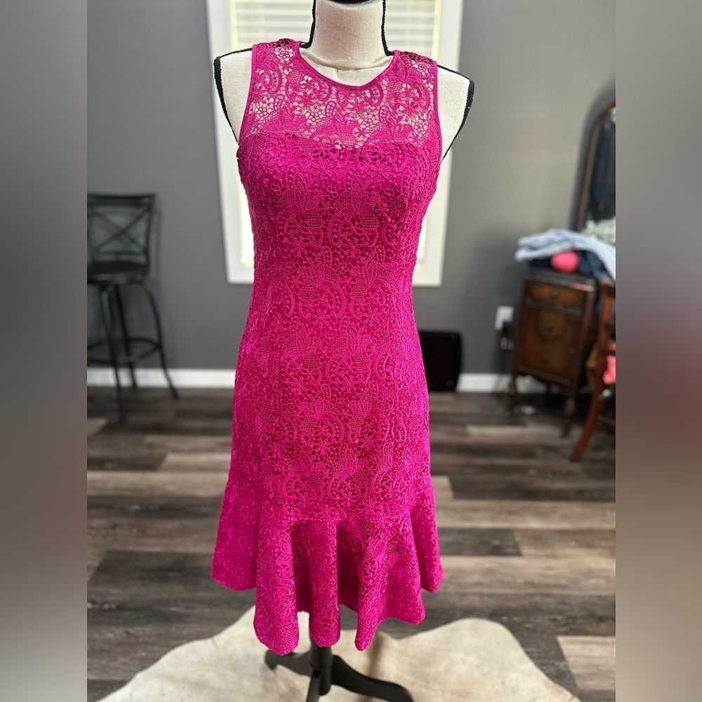 Eliza J Women’s Dress 2 Pink Floral Lace Sheath Sleeveless Cocktail Weddings - Picture 2 of 6